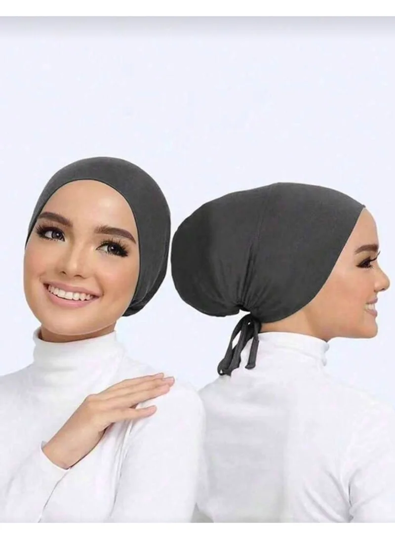 AL BENT AL SHARQIEH Dark Grey Inner Hijab Cap Adjustable Muslim Women's Underscarf for Women | Best Price UAE